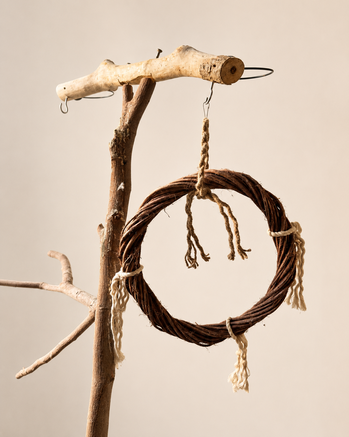 Natural Vine Wreath Bird Toy - Rope Chew & Swing