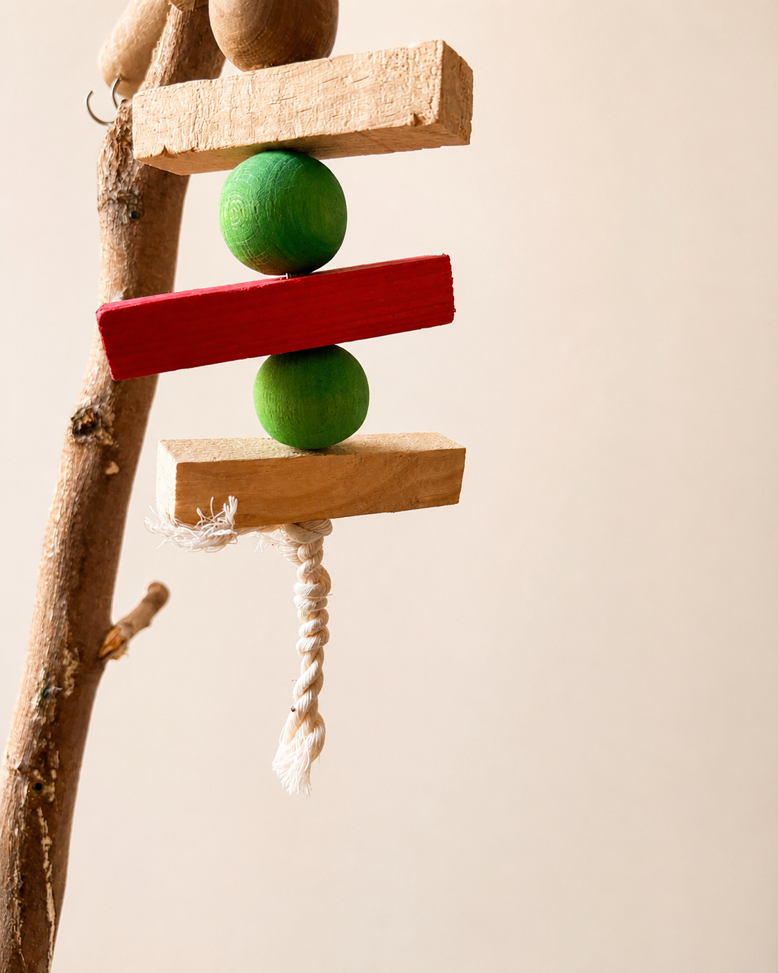 Vibrant Natural Wood Block and Bead Bird Chew Toy