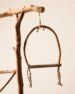Natural Wood & Rope Bird Swing - Hanging Perch Toy