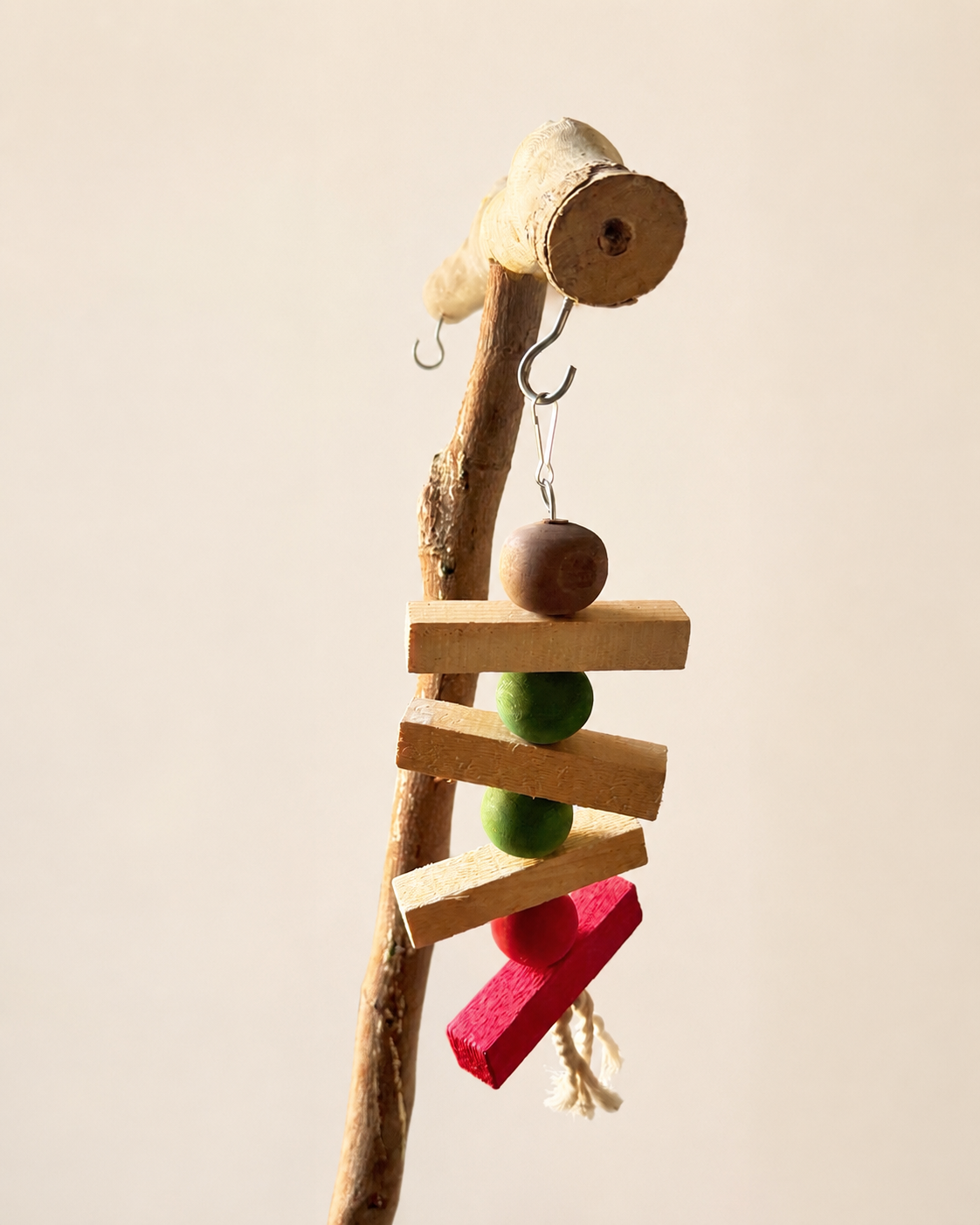 Vibrant Natural Wood Block and Bead Bird Chew Toy