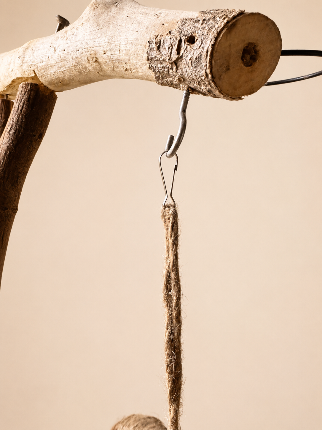 Natural Wood & Jute Bird Swing Ring - Perch & Chew Toy