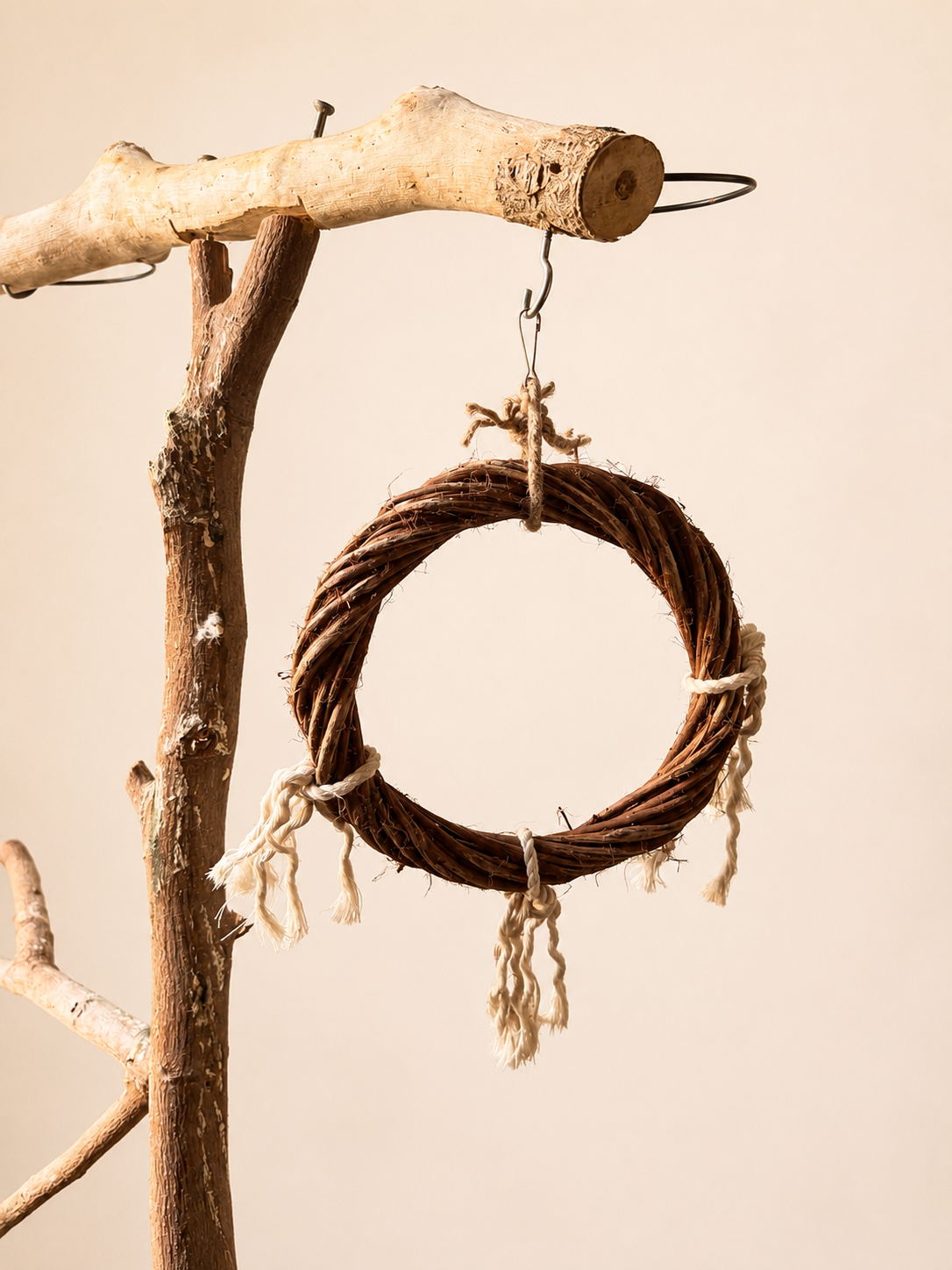 Natural Vine Wreath Bird Toy - Rope Chew & Swing