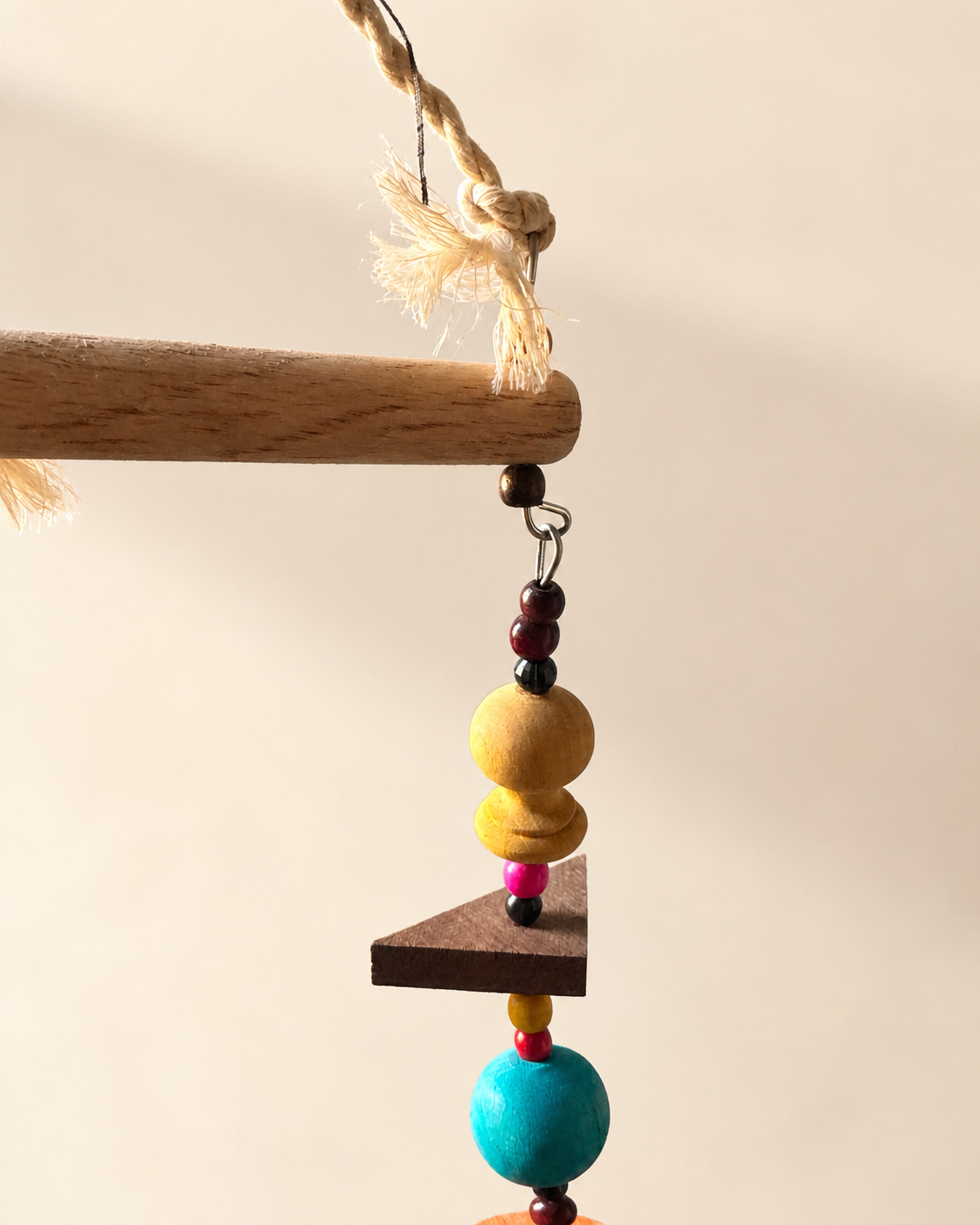 Colorful Hanging Wooden Bird Toy - Bead & Rope Shredder