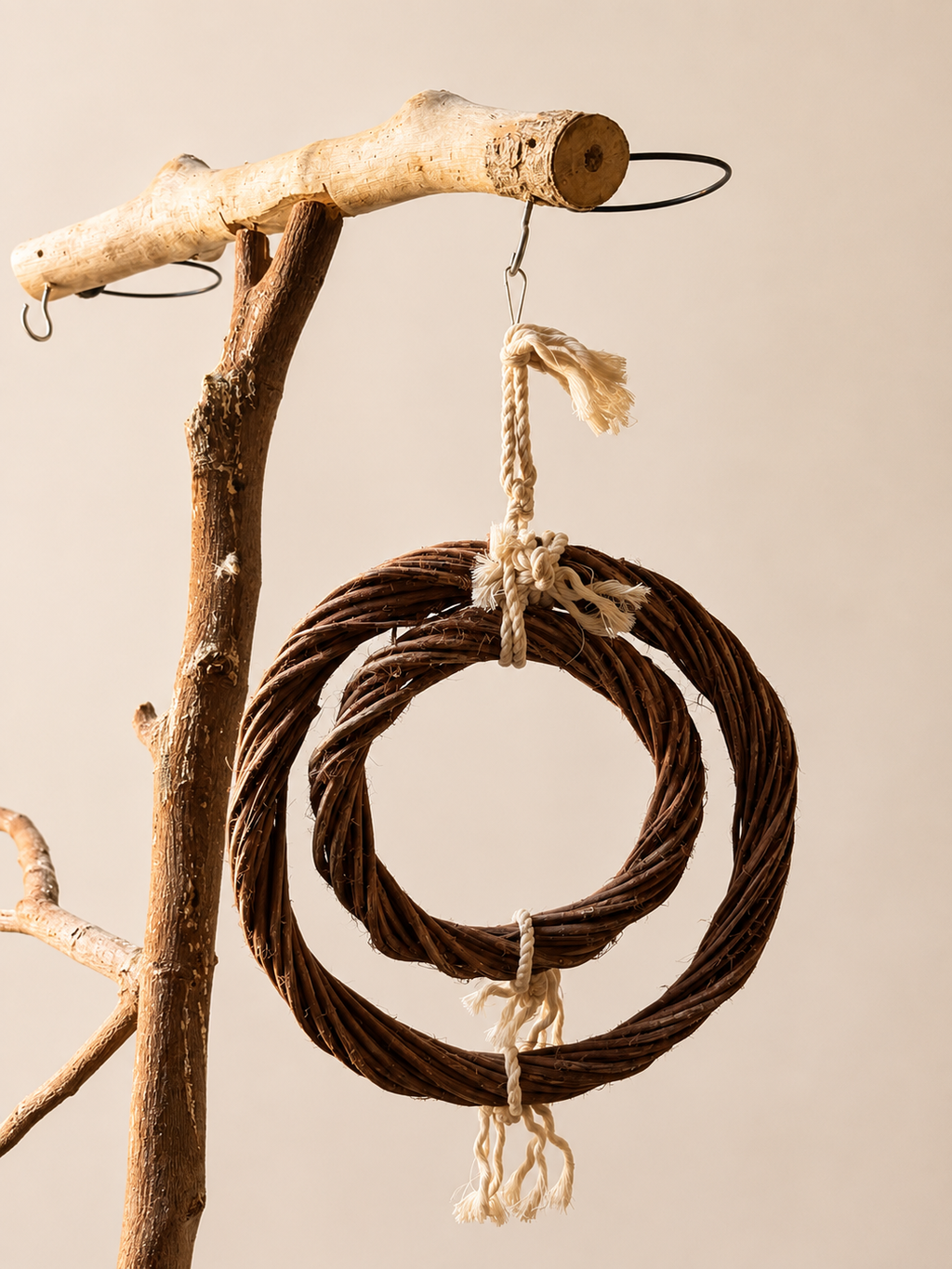 Natural Vine Double Ring Bird Chew Toy - Rope Swing & Forager
