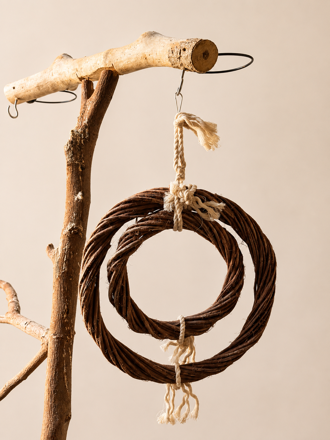 Natural Vine Double Ring Bird Chew Toy - Rope Swing & Forager
