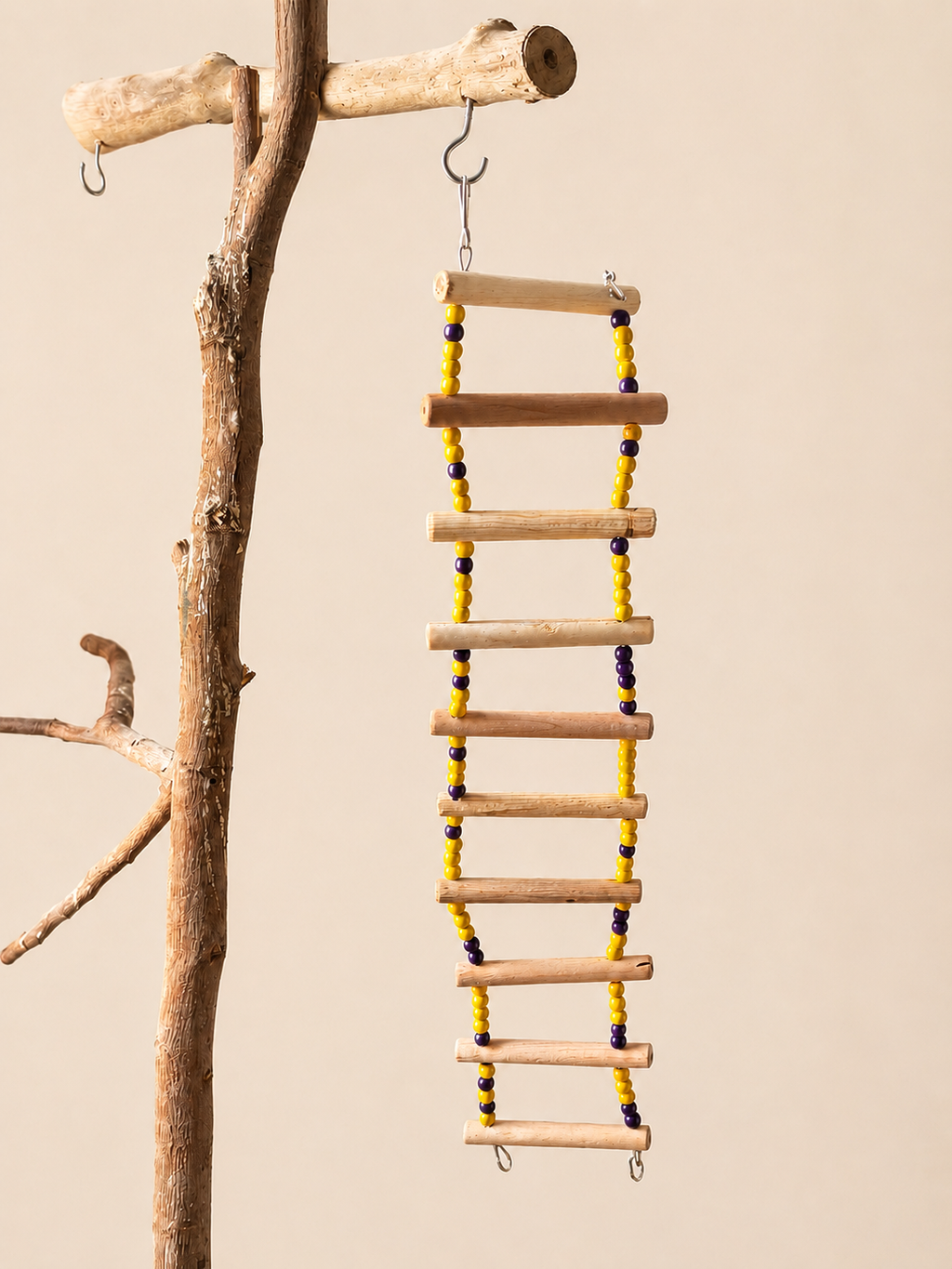 Vibrant Beaded Flexible Bird Ladder Toy with Natural Wood Rungs