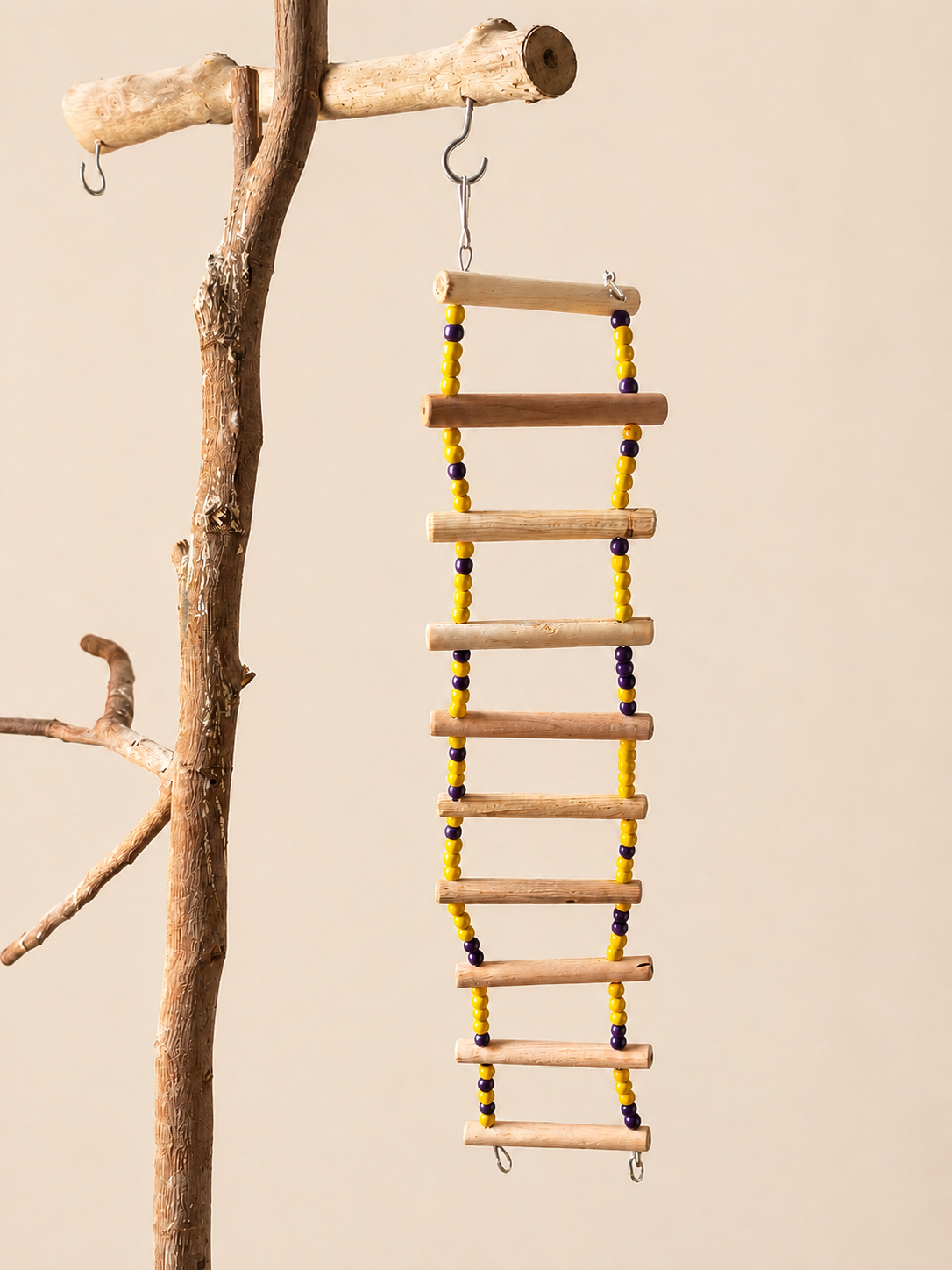 Vibrant Beaded Flexible Bird Ladder Toy with Natural Wood Rungs