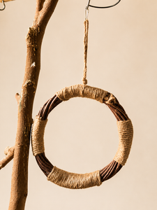 Natural Wood & Jute Bird Swing Ring - Perch & Chew Toy
