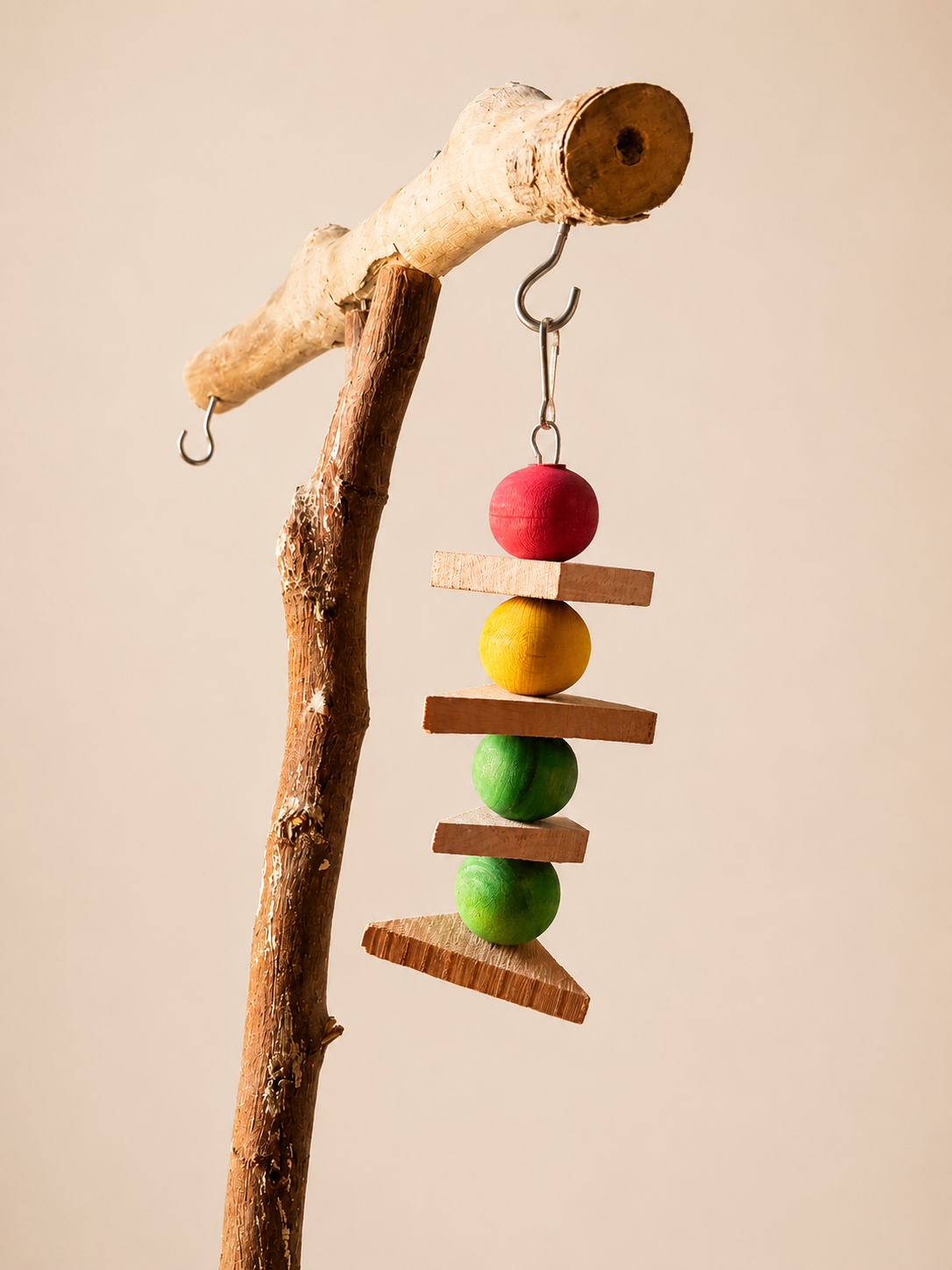 Natural Wood Perch with Chew Toy