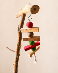Vibrant Natural Wood Block and Bead Bird Chew Toy