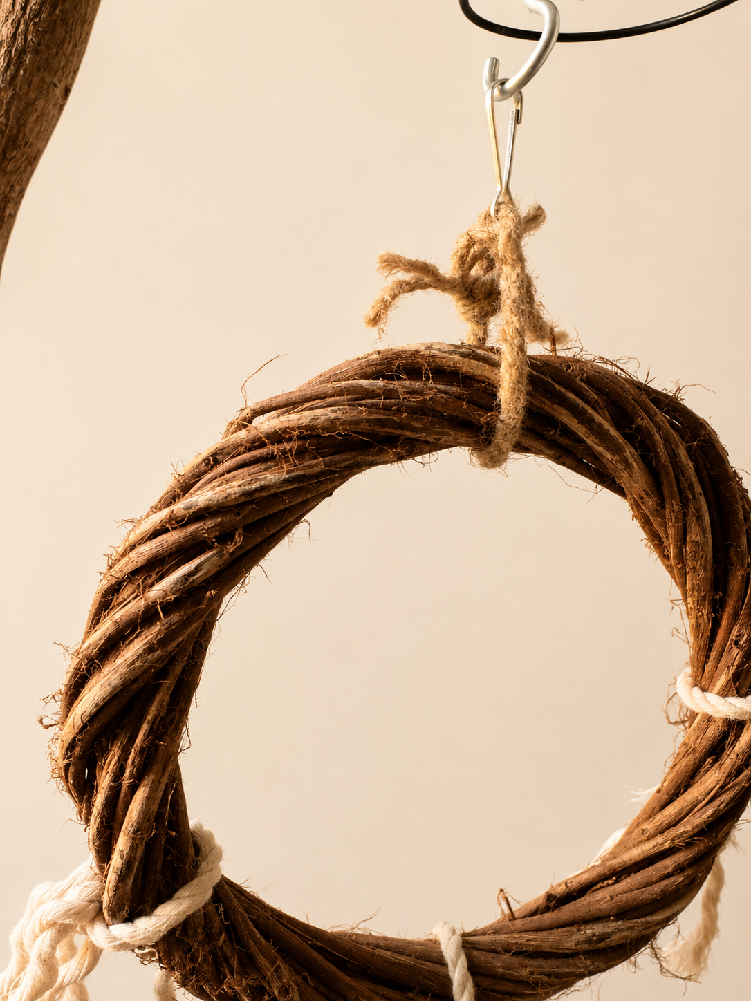 Natural Vine Wreath Bird Toy - Rope Chew & Swing