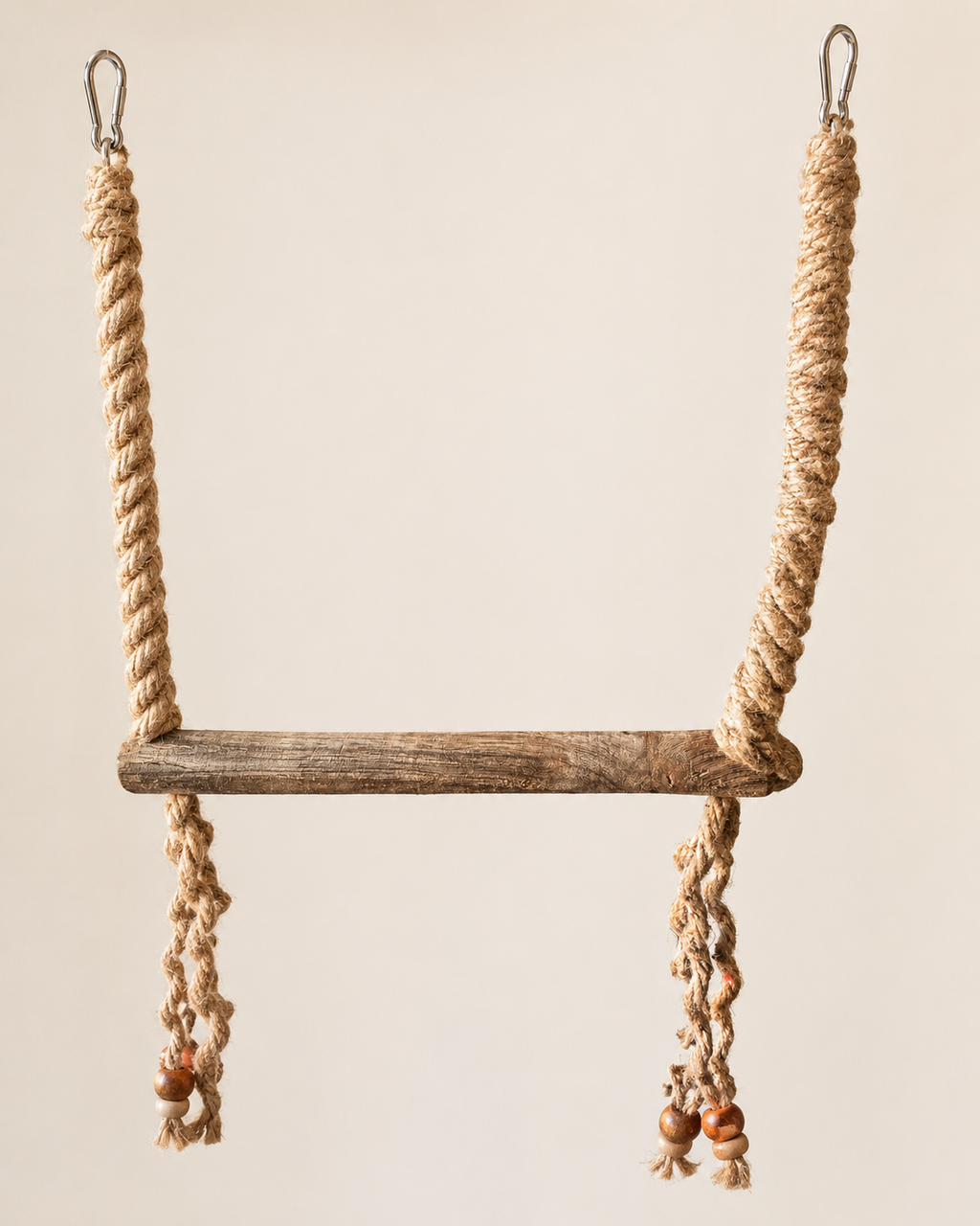 Natural Wood & Rope Bird Swing - Hanging Perch Toy