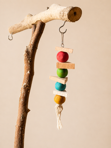 Natural Wooden Hanging Bird Toy - Colorful Chew & Play