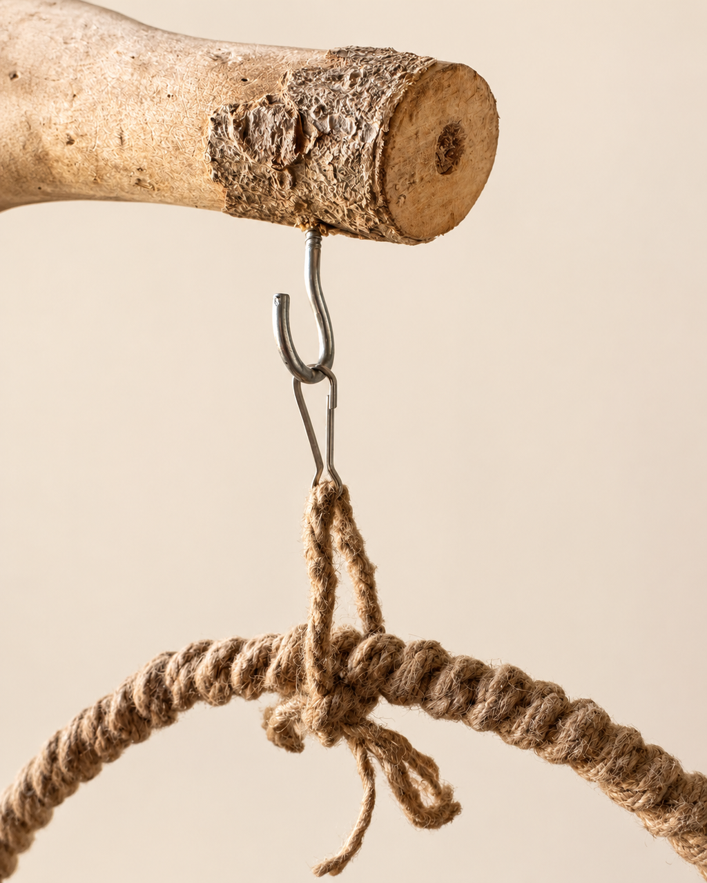 Natural Wood & Rope Bird Swing - Hanging Perch Toy