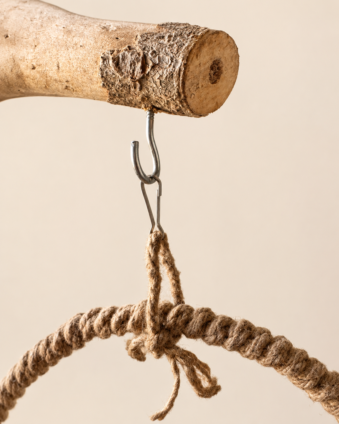 Natural Wood & Rope Bird Swing - Hanging Perch Toy