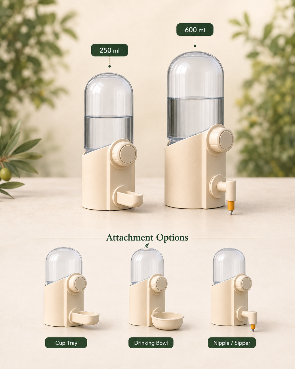 Bird water dispenser bowl and dropper options