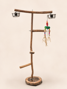 Large Natural Wood Parrot Play & Feeding Stand – 120–140 cm