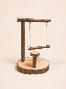 Natural Wood Desk Parrot Stand with Swing – 40 × 40 cm