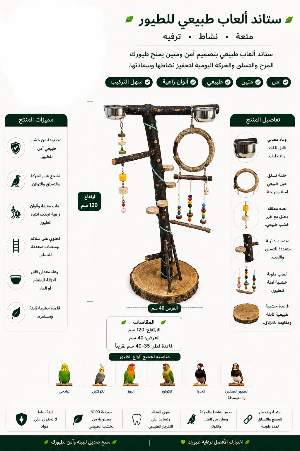 Natural Bird Stand for Play and Activity