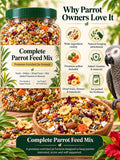 Premium complete parrot feed mix with seeds, pellets, dried fruit and pâté